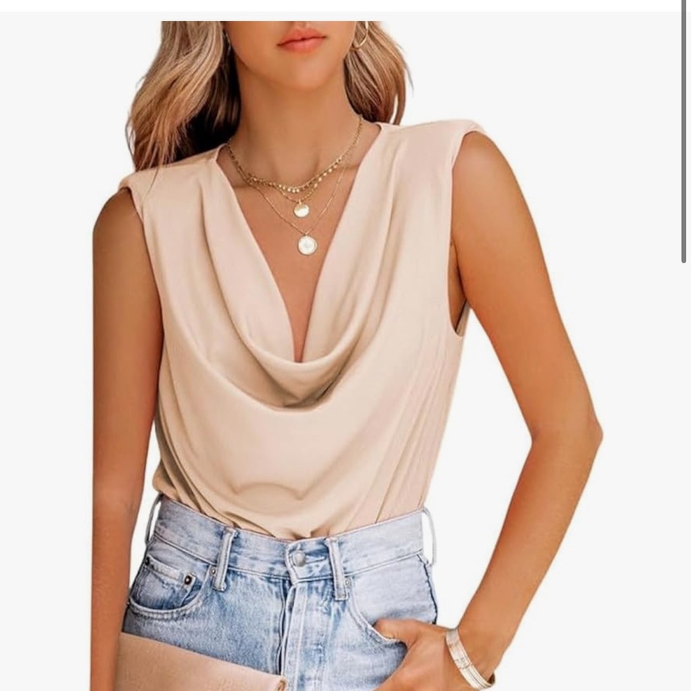 Chic Beige Drape Neck Blouse